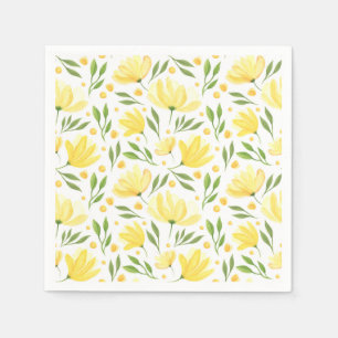 Yellow Floral Paper Napkins, Bright Garden Party Napkins