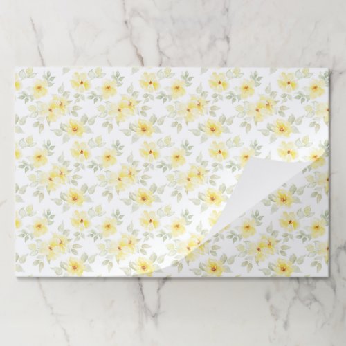 Yellow Floral Paper Placemats, Watercolor Flowers Pad