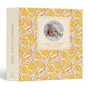 Yellow Floral Pattern Baby Photo Album 3 Ring Binder