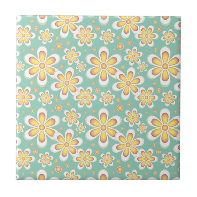 Yellow Floral Pattern Ceramic Tile (Front)