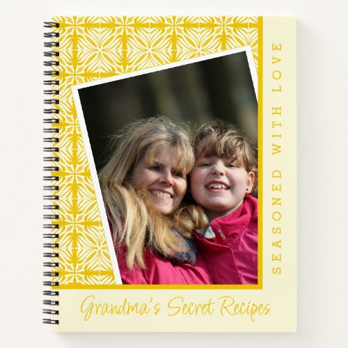Yellow Floral Pattern Custom Photo Grandma Recipe  Notebook