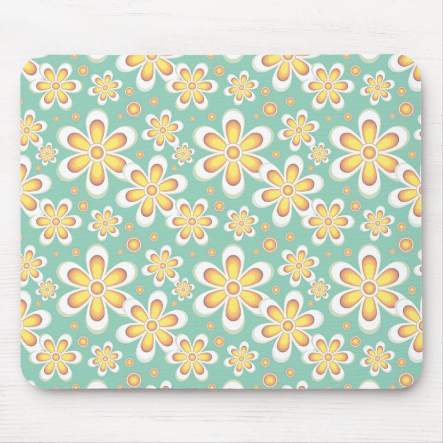 Yellow Floral Pattern Mouse Pad (Front)