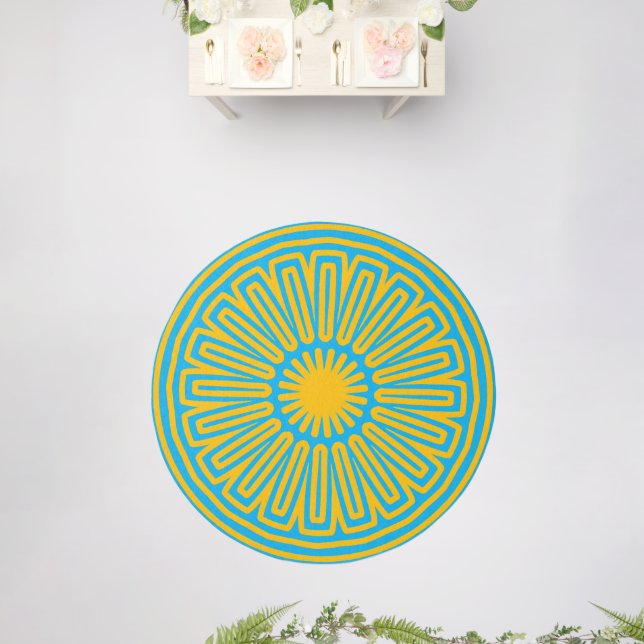 Yellow Floral Pattern Outdoor Aqua Round Rugs (Insitu (Wedding))