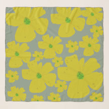 Yellow Floral Pattern Sage Green Chiffon Scarf
