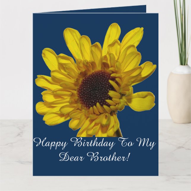 Yellow Floral Patterns Brother Birthday Card (Front)