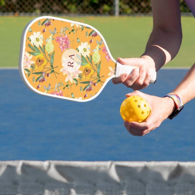 Yellow Floral Personalized Initials Pickleball Paddle (Insitu)