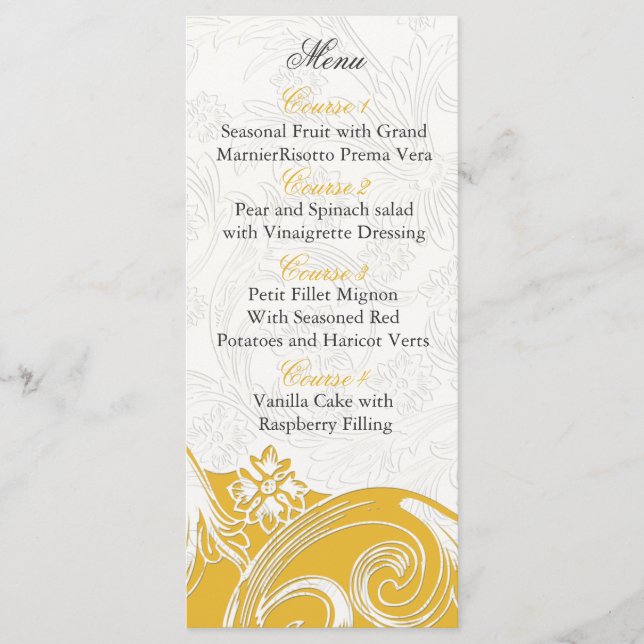 yellow floral Personalized Menu cards (Front)