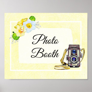 Yellow Floral Photo Booth Wedding Sign Poster