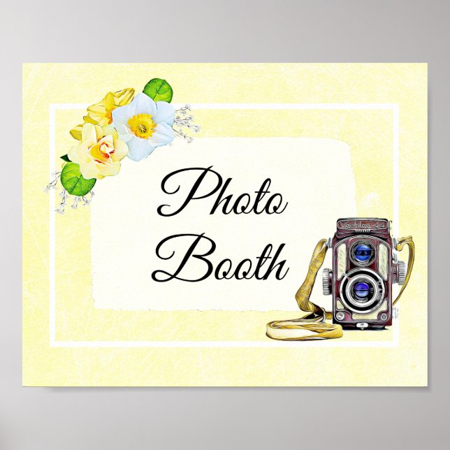 Yellow  Floral Photo Booth Wedding Sign Poster (Front)