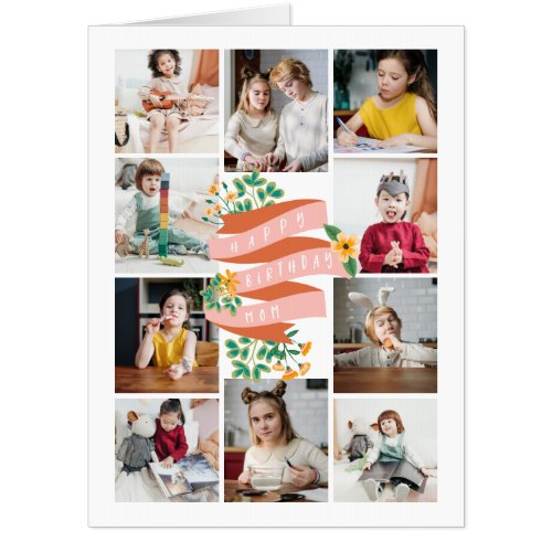 Yellow Floral Photo Collage Happy Birthday Mom Card