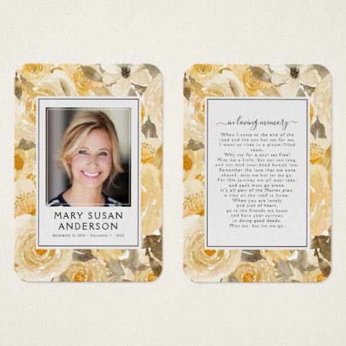 Yellow Floral Photo Funeral Memorial Poem Card