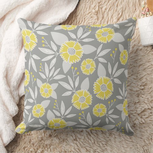 Yellow Floral Pillow Cover Gray and Yellow