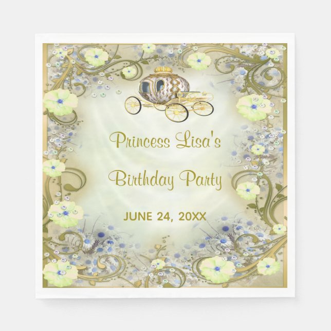 Yellow Floral Princess Enchanted Birthday Napkins (Front)