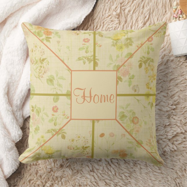 Yellow Floral Print Throw Pillow (Blanket)