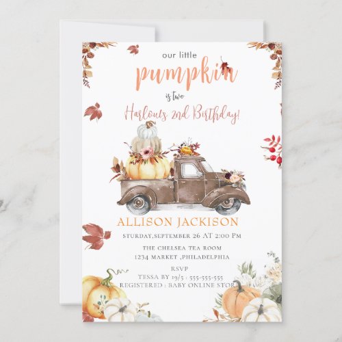 Yellow Floral Pumpkin Harvest Truck Welcome Sign Invitation