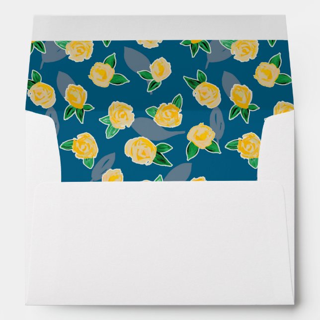 Yellow Floral Rose on blue Envelope (Back (Bottom))