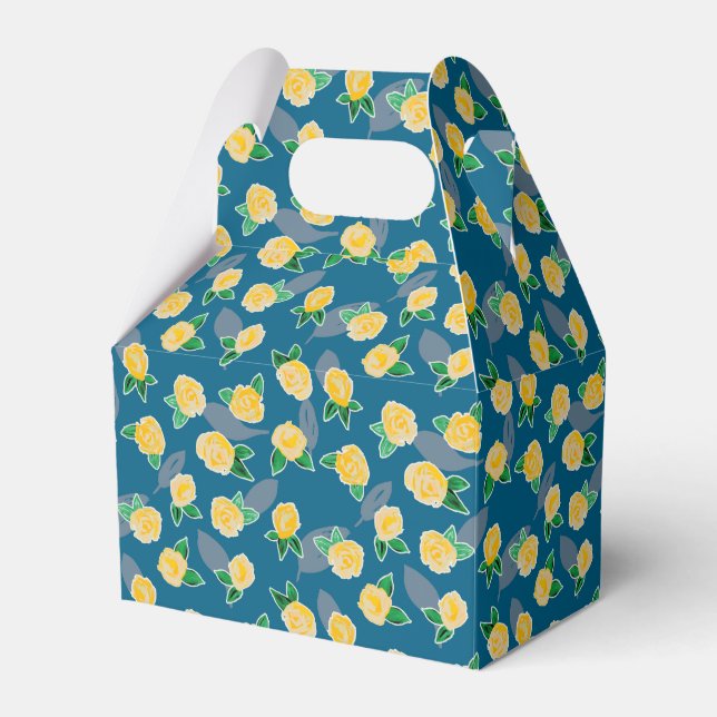 Yellow Floral Rose on blue Favor Boxes (Front Side)