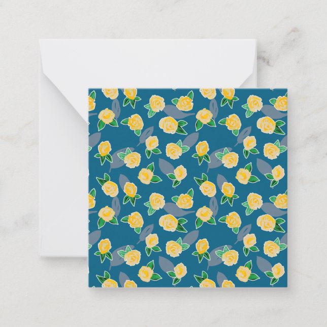Yellow Floral Rose on blue Note Card (Front)