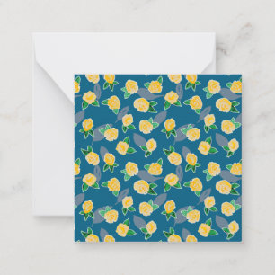 Yellow Floral Rose on blue Note Card