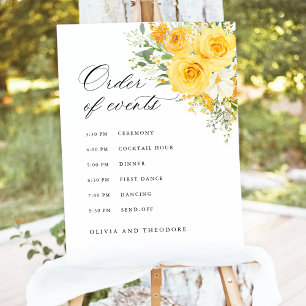 Yellow Floral Rose Order of Events Wedding Sign