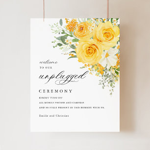 Yellow Floral Rose unplugged wedding sign