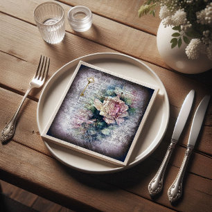 Yellow Floral Rose Victorian Ephemeral Decoupage Paper Dinner Napkins