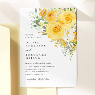 Yellow Floral Rose Wedding Invitation