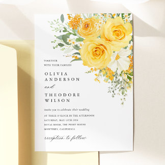 Yellow Floral Rose Wedding Invitation