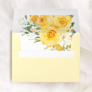 Yellow Floral Rose Wedding Liner & Addressed Envelope