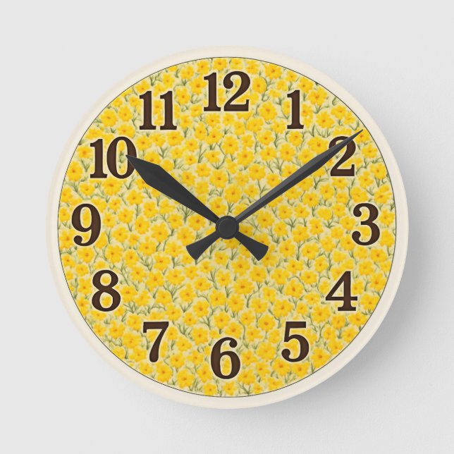 Yellow Floral Round Clock (Front)