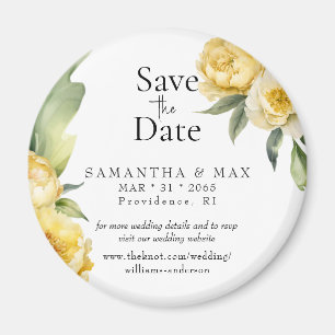 Yellow Floral Round Save the Date Wedding Magnet
