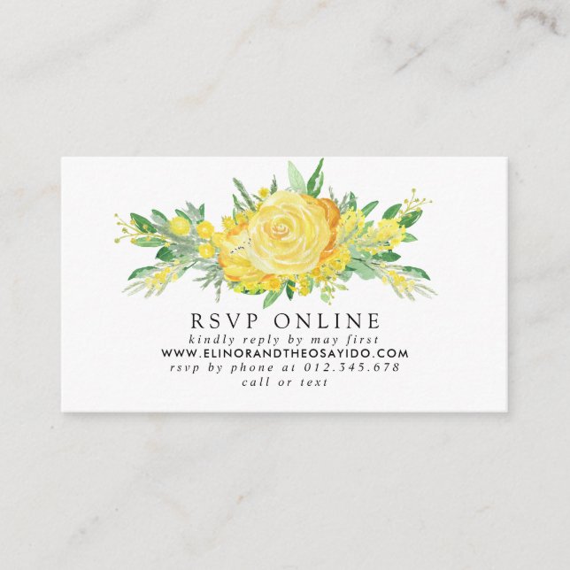 Yellow Floral RSVP Online Wedding Enclosure Card (Front)