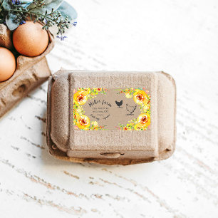 Yellow Floral Rustic Script Egg Carton Label
