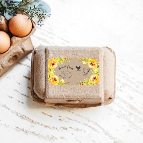 Yellow Floral Rustic Script Egg Carton Label