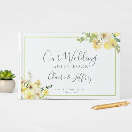 Yellow Floral Sage Green Custom Garden Wedding Guest Book