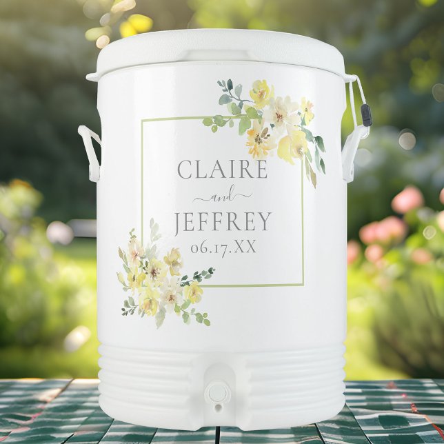 Yellow Floral Sage Green Summer Wedding Beverage Cooler (Creator Uploaded)
