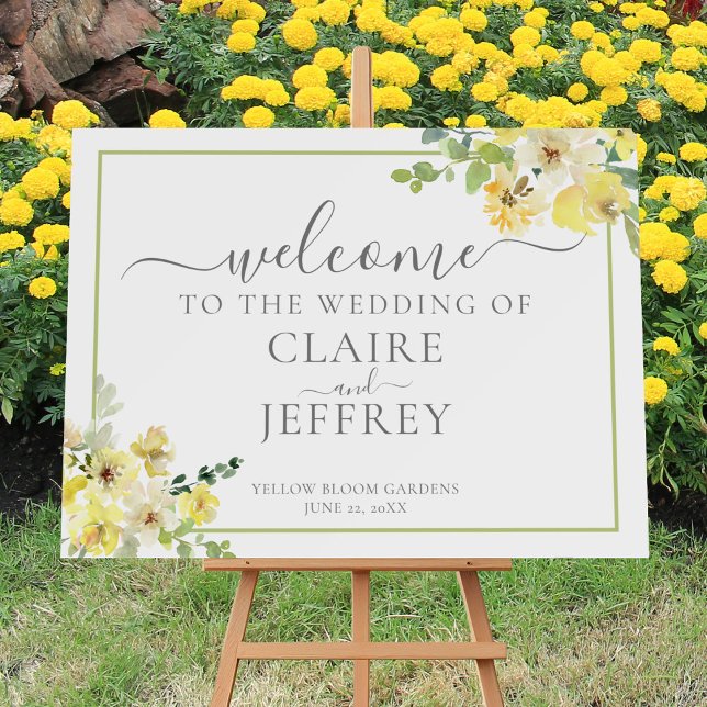 Yellow Floral Sage Green Summer Wedding Welcome Foam Board (Creator Uploaded)