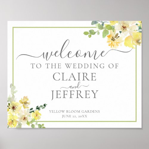 Yellow Floral Sage Green Summer Wedding Welcome Poster