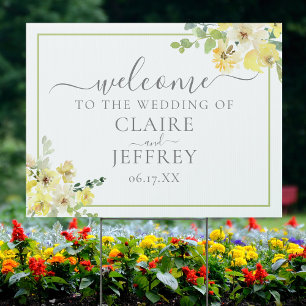 Yellow Floral Sage Green Wedding Welcome Yard Sign