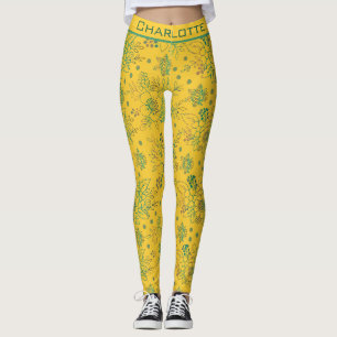 Yellow floral seamless pattern personalized name  leggings