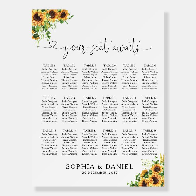 Yellow Floral Seating Chart Foam Board  (Front)
