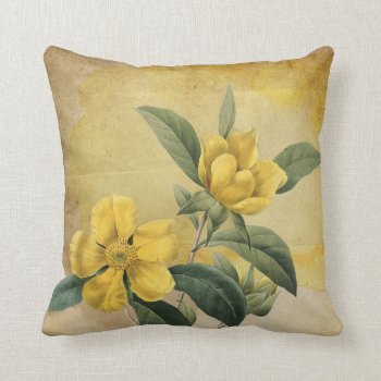 Yellow Floral Shabby Throw Pillow by BamalamArt at Zazzle