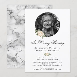 Yellow Floral Silver Marble Photo Memorial Service Invitation