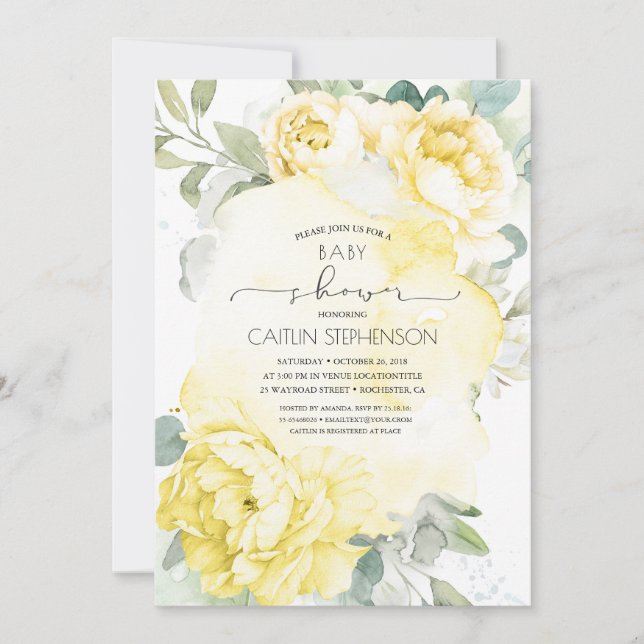 Yellow Floral Soft Greenery Baby Shower Invitation (Front)