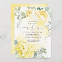 Yellow Floral Soft Greenery Birthday Invitation