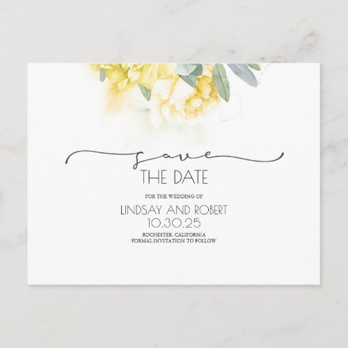 Yellow Floral Soft Greenery Save the Date Announcement Postcard