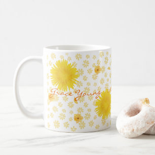 Yellow Floral Spring Watercolor Personalized Name Coffee Mug