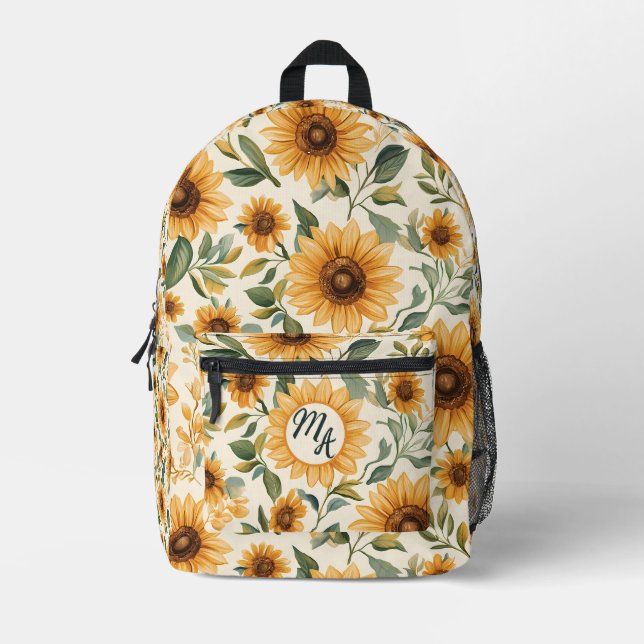 Yellow Floral Sunflowers Printed Backpack (Front)