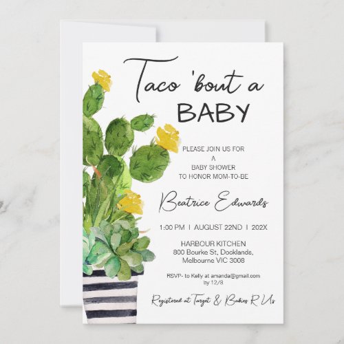 Yellow Floral Taco Bout a Baby Cactus Baby Shower Invitation