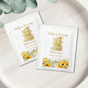 Yellow Floral Tea Cups Baby Shower Bag Drink Mix